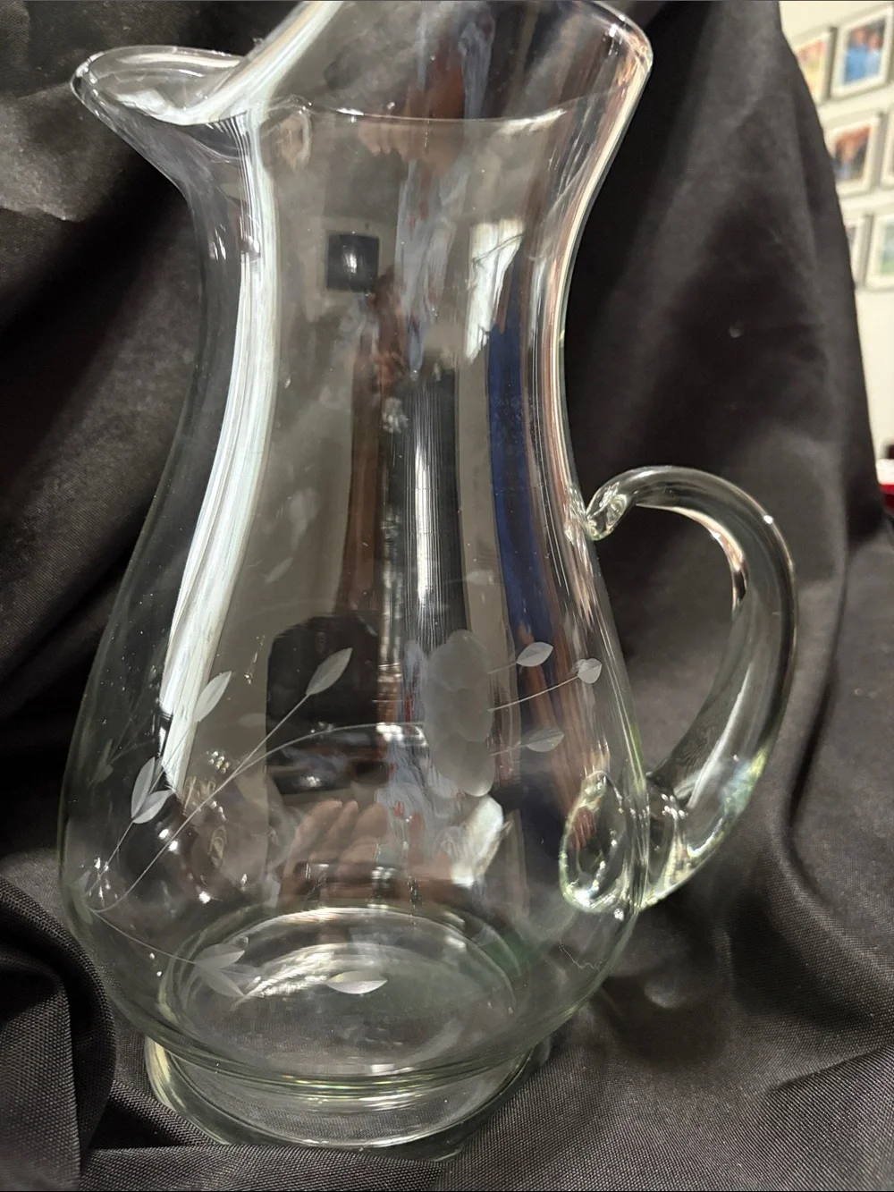 Vtg Princess House Heritage Crystal Hand Blown & Etched 2 Qt Pitcher Ice Lip 10